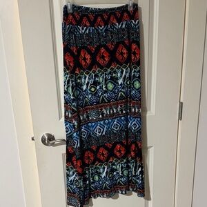 French Laundry Red and Blue Geometric Maxi Skirt